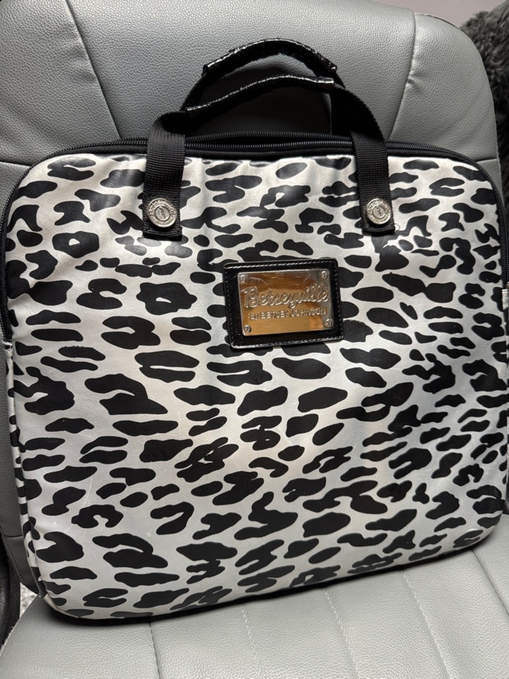 Betsey Johnson Black and Silver Leopard Laptop Tote